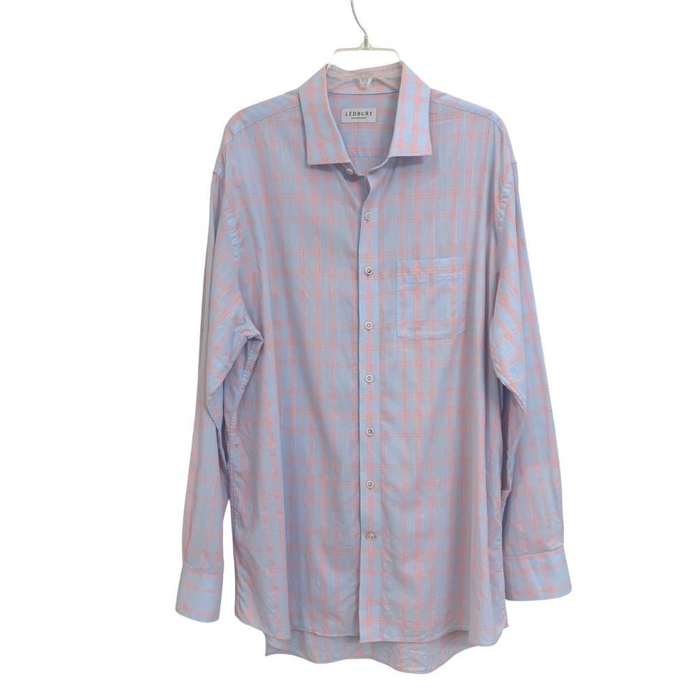 Ledbury Mens Classic Long Sleeve Plaid Shirt Blue Orange 18.5-92.25 RW25A3-500-1